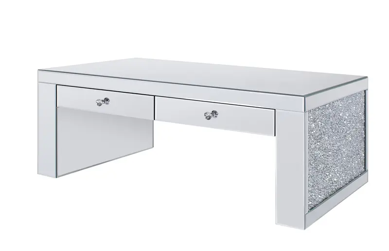 48" Mirrored Mirrored Rectangular Mirrored Coffee Table With Two Drawers By Homeroots
