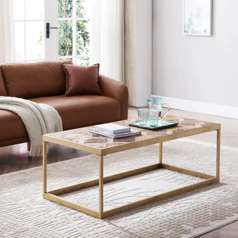 48" Natural And Natural Brown Solid Wood And Metal Rectangular Coffee Table By Homeroots