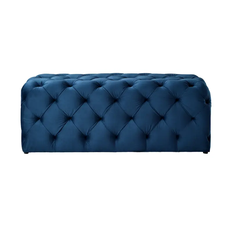 48" Navy Blue And Black Upholstered Velvet Bench By Homeroots