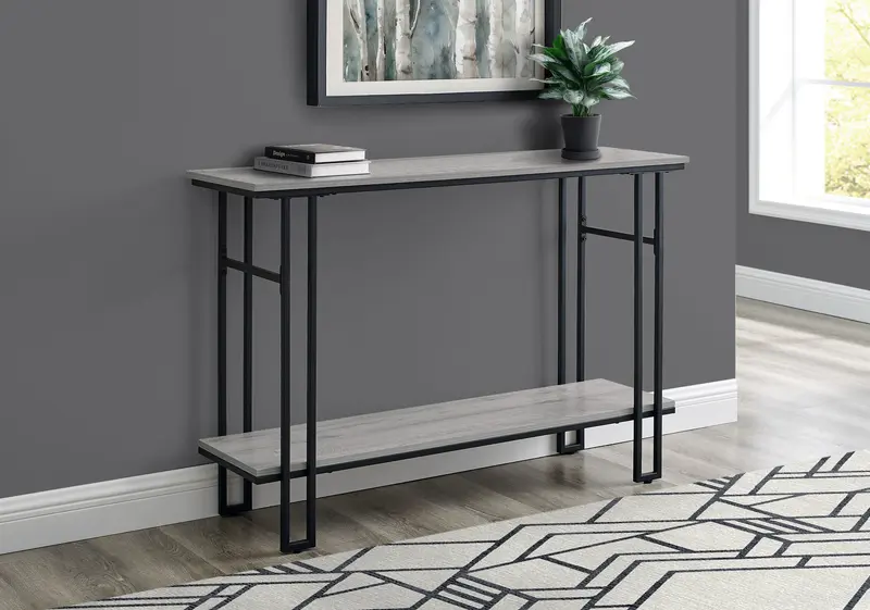 48" Rectangular GreywithBlack Metal Hall Console Accent Table By Homeroots