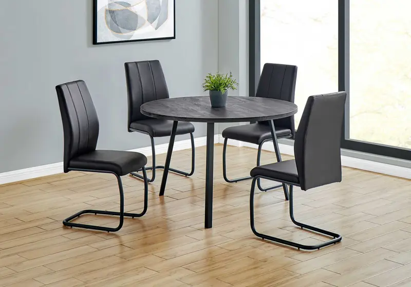 48" Round Dining Room Table With Black Reclaimed Wood And Black Metal By Homeroots