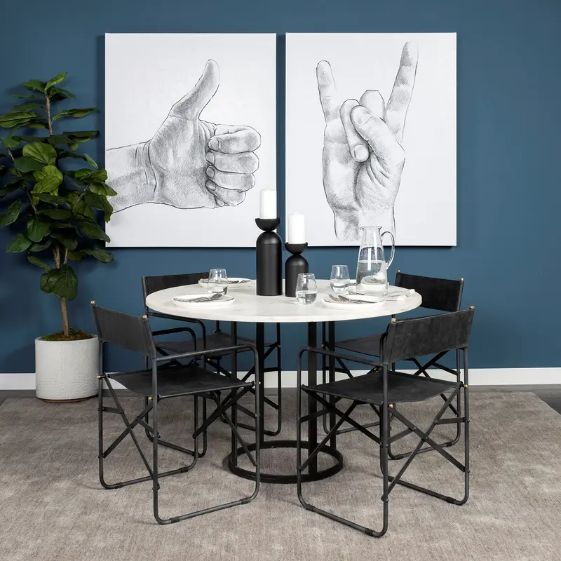 48' Round White Marble Top With Black Metal Base Dining Table By Homeroots