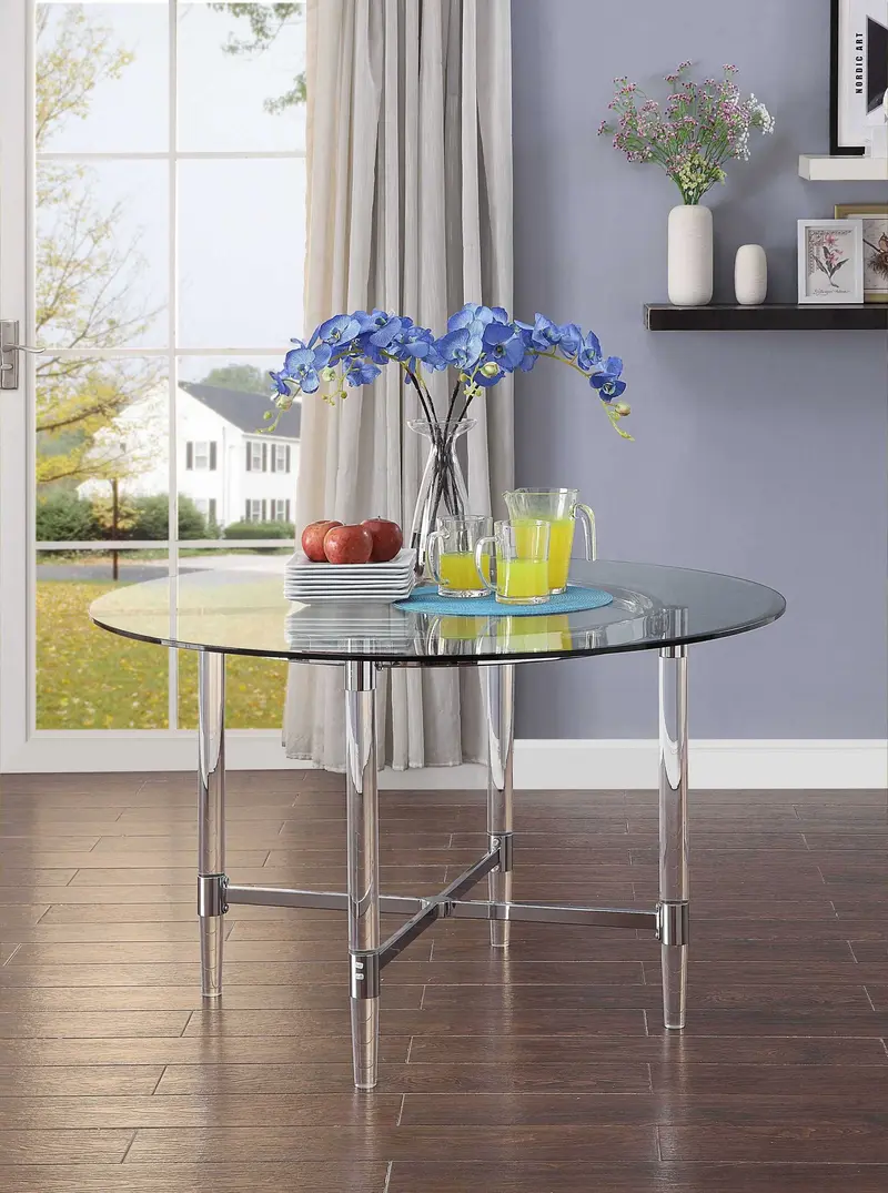 48' Striking Round Glass And Acrylic Dining Table By Homeroots
