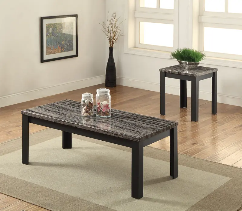 48' X 24' X 18' 2Pc Faux Marble And Black Pack Coffee And End Table Set By Homeroots