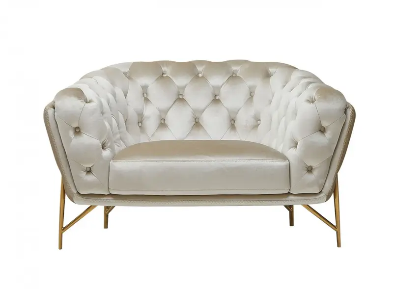 49" Beige And Gold Velvet Tufted Chesterfield Chair By Homeroots