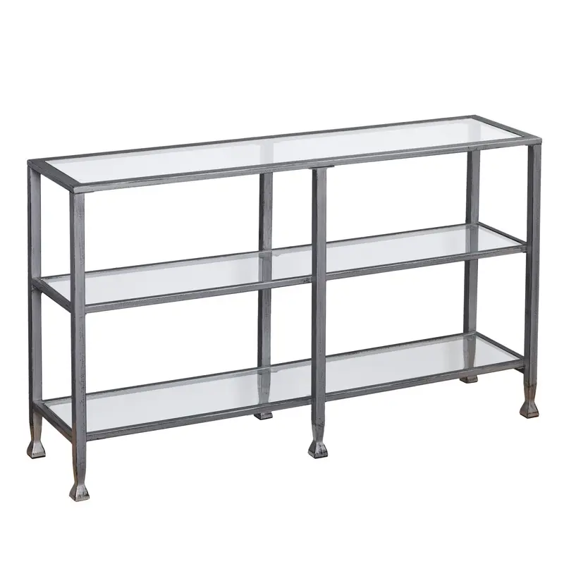 49" Clear and Silver Glass Distressed Floor Shelf Console Table With Storage By Homeroots