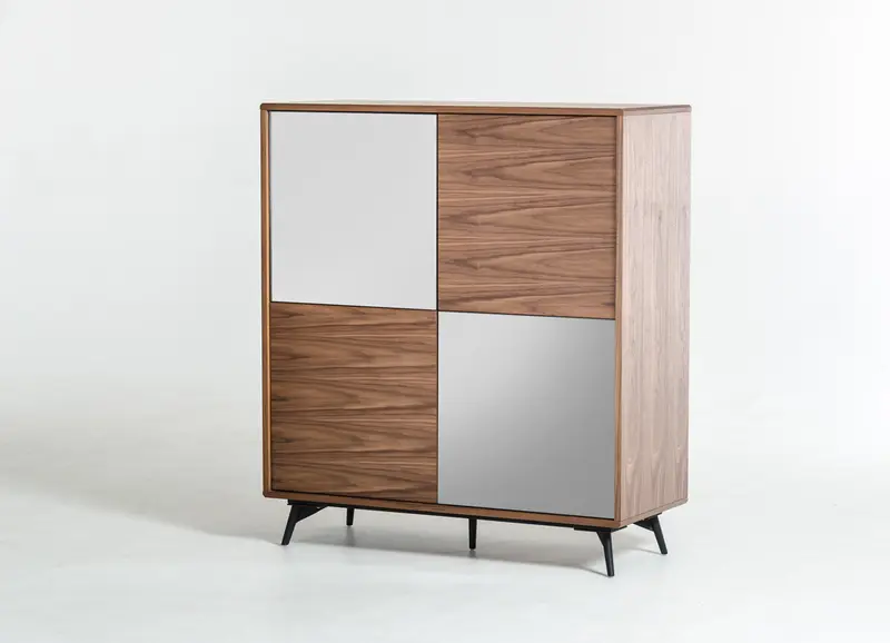 49' Walnut Veneer Glass And Metal Square Buffet By Homeroots