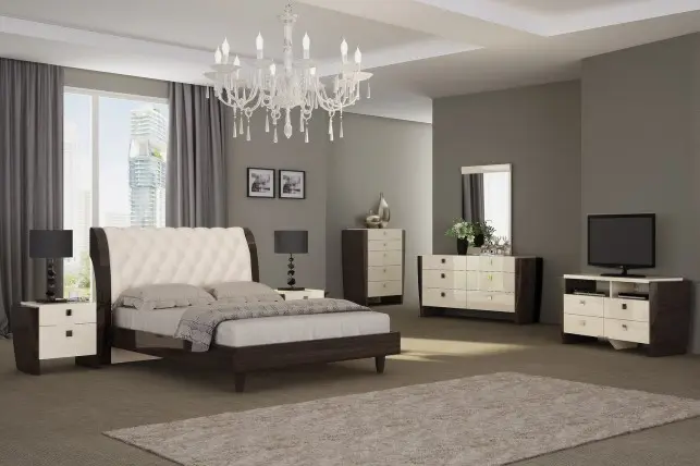 4Pc California King Modern Beige High Gloss Bedroom Set By Homeroots