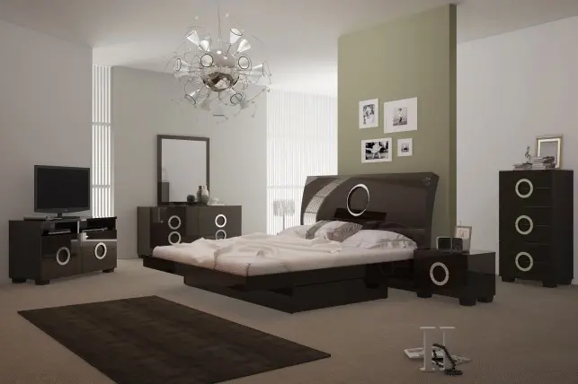 4Pc California King Modern Wenge High Gloss Bedroom Set By Homeroots - 343983