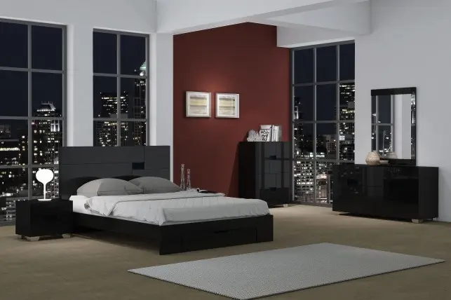 4Pc Eastern King Modern Black High Gloss Bedroom Set By Homeroots