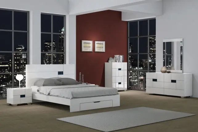 4Pc Eastern King Modern White High Gloss Bedroom Set By Homeroots - 343980