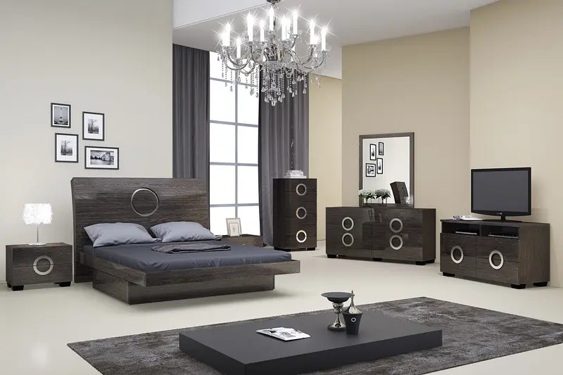 4Pc Queen Modern Gray High Gloss Bedroom Set By Homeroots