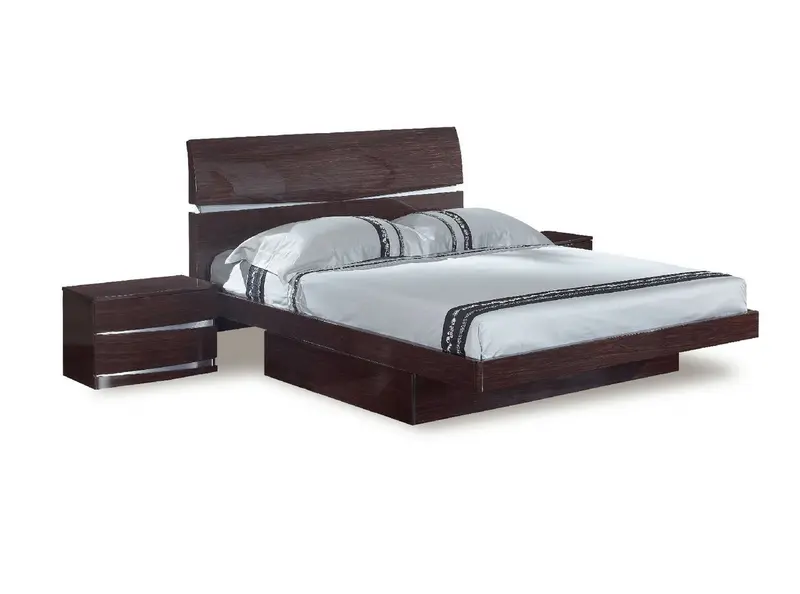4Pc Queen Modern Wenge High Gloss Bedroom Set By Homeroots - 343942