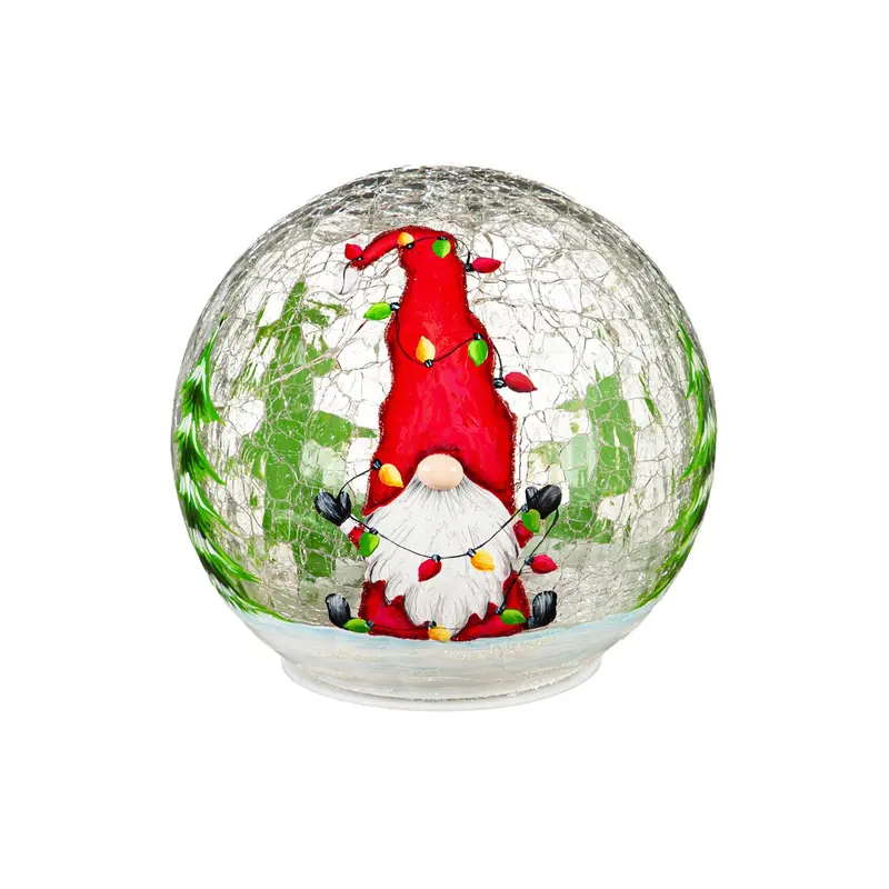 5" LED Hand Painted Crackled Glass Globe, Gnome
