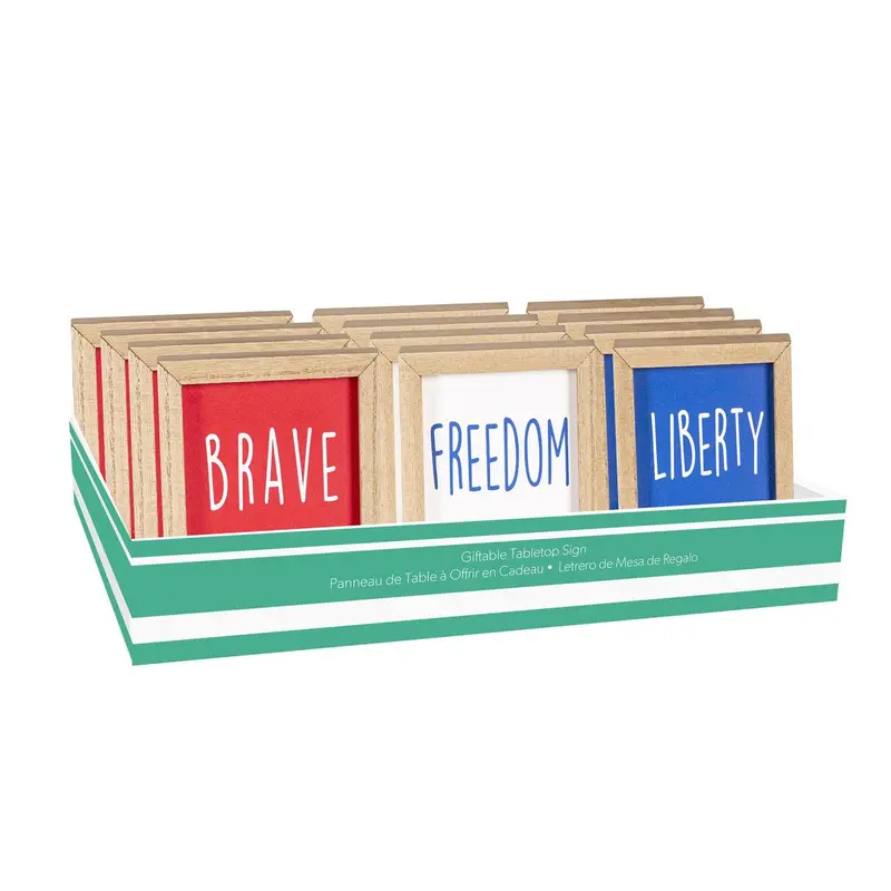 5" Square Wood Table Sign in CDU, Patriotic