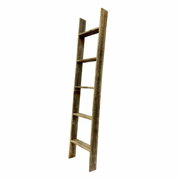 5 Step Rustic Weathered Grey Wood Ladder Shelf By Homeroots