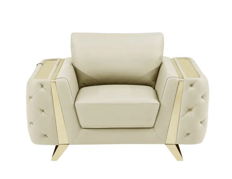 50" Beige and Silver Faux Leather Tufted Arm Chair By Homeroots