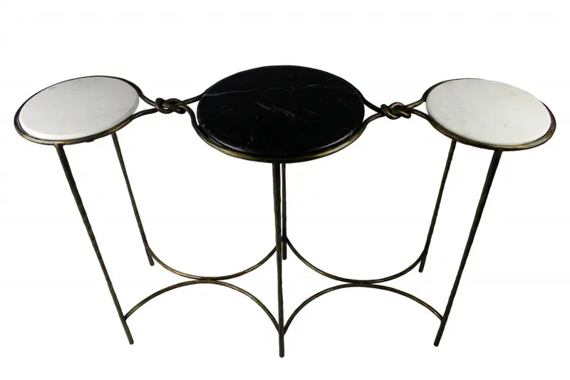 50" Black and White and Gold Genuine Marble Free Form Frame Console Table By Homeroots