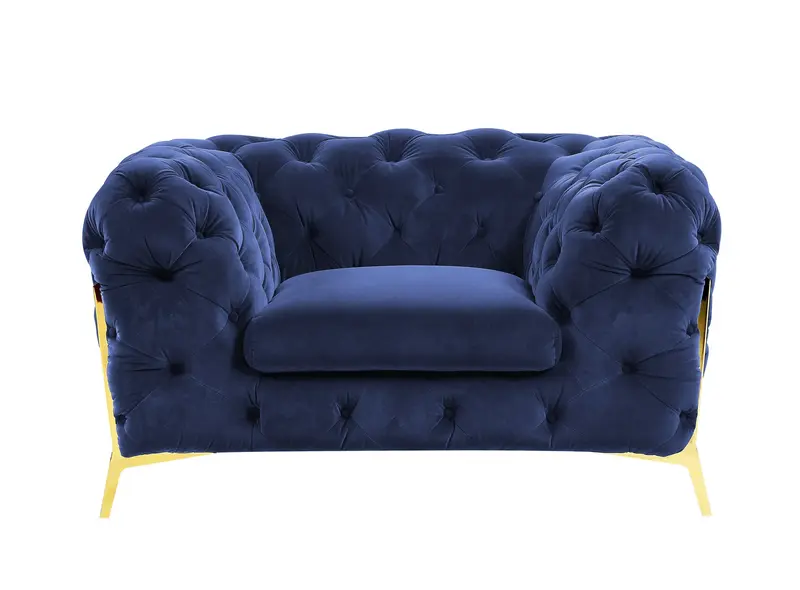 50" Blue Tufted Velvet And Gold Solid Color Lounge Chair By Homeroots