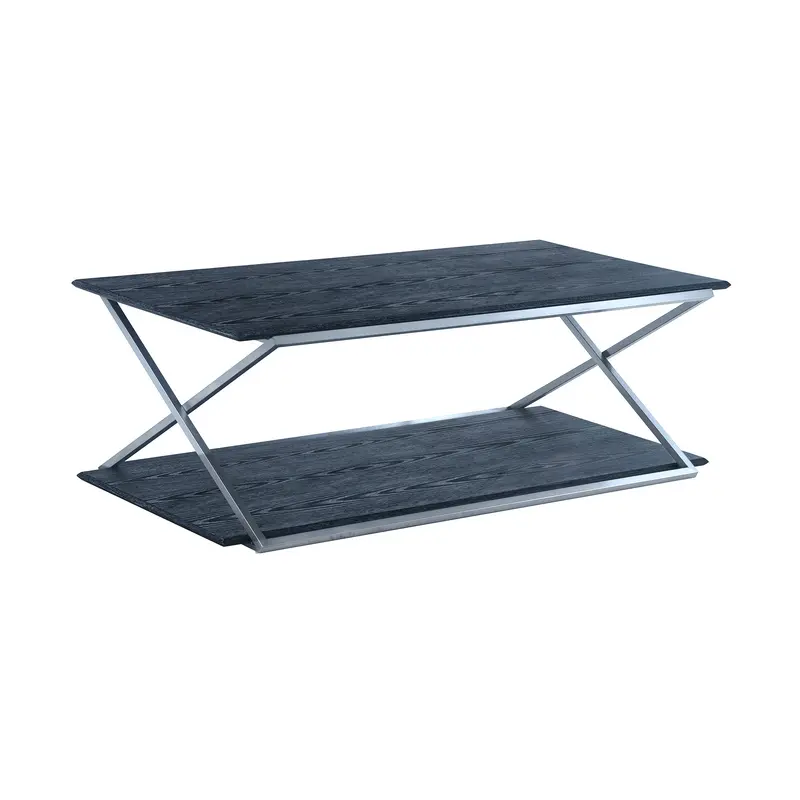51" Black And Silver Rectangular Coffee Table With Shelf By Homeroots