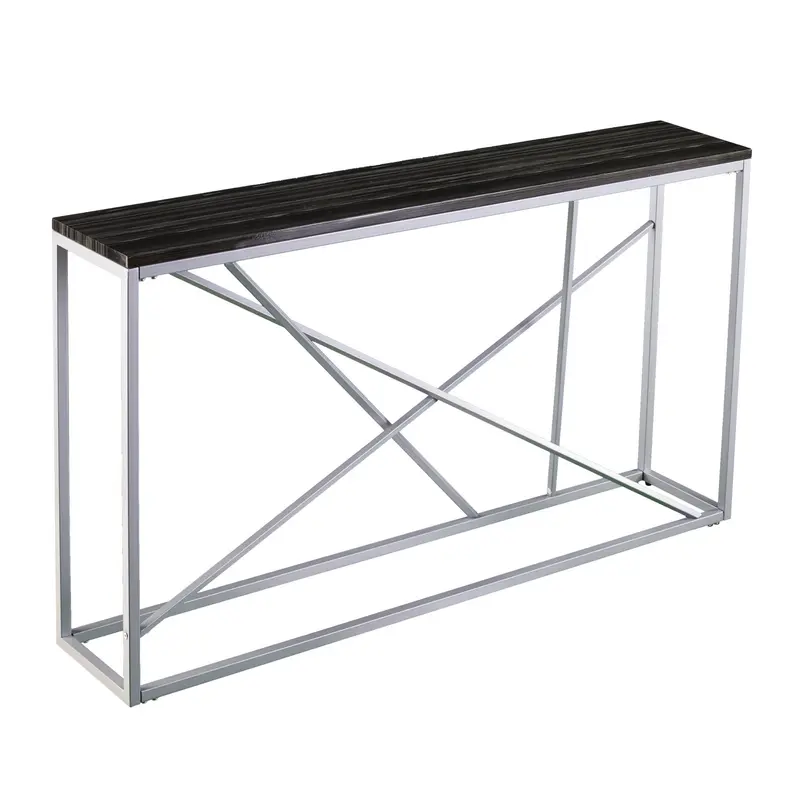 52" Black and Silver Faux Stone Frame Console Table By Homeroots
