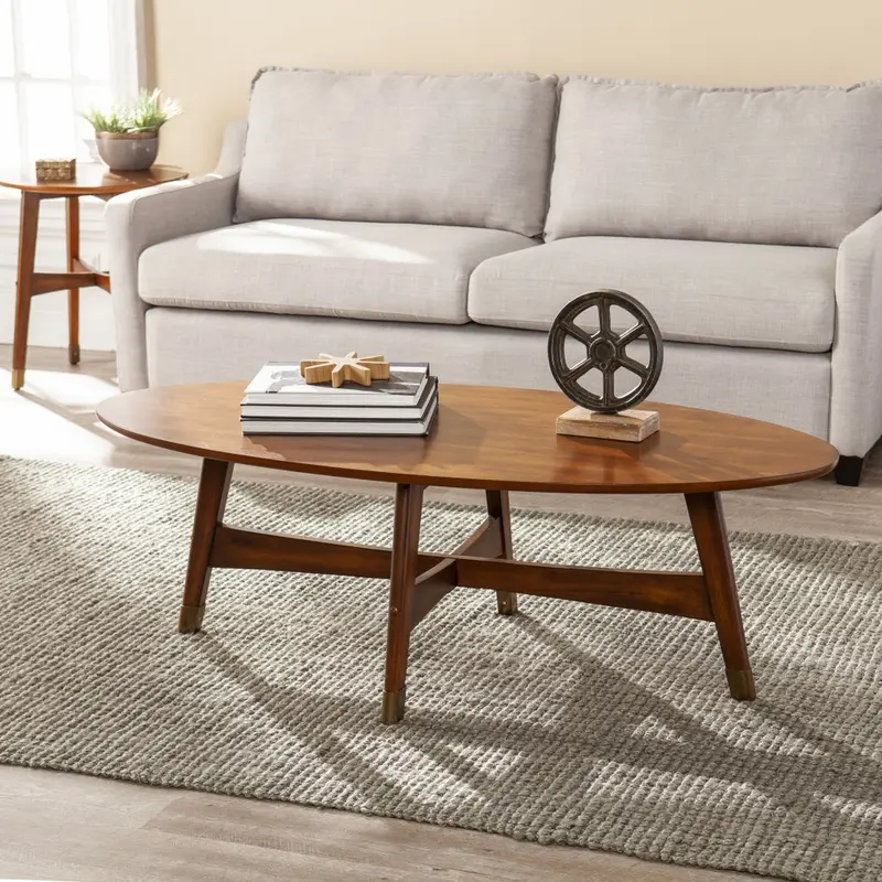 52" Brown Solid Wood And Metal Rectangular Coffee Table By Homeroots