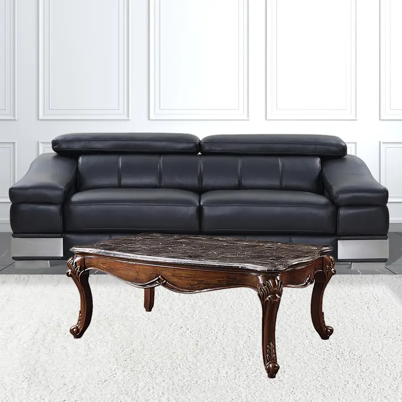 52" Marble And Cherry Faux Marble Rectangular Coffee Table By Homeroots