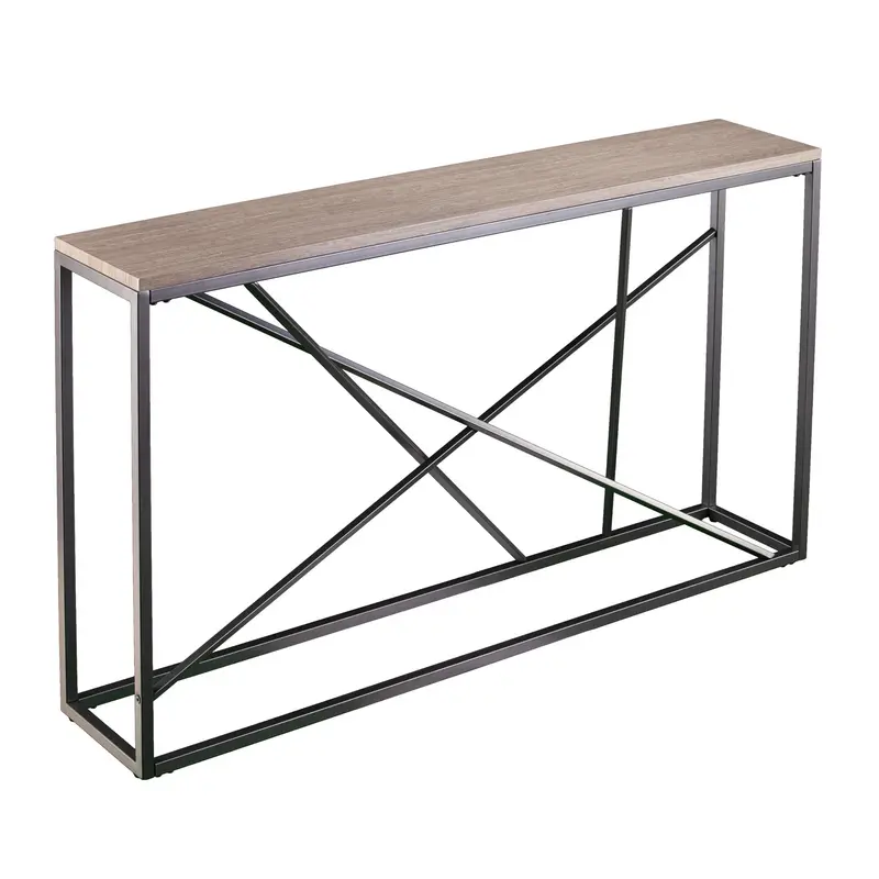 52" Taupe and Gray Faux Stone Frame Console Table By Homeroots