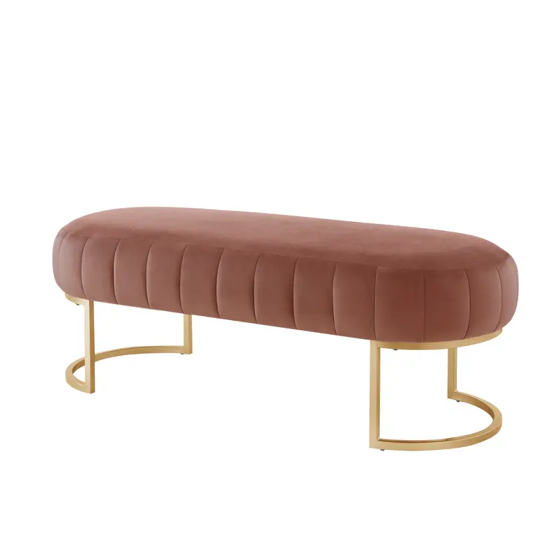 53" Blush And Gold Upholstered Velvet Bench By Homeroots