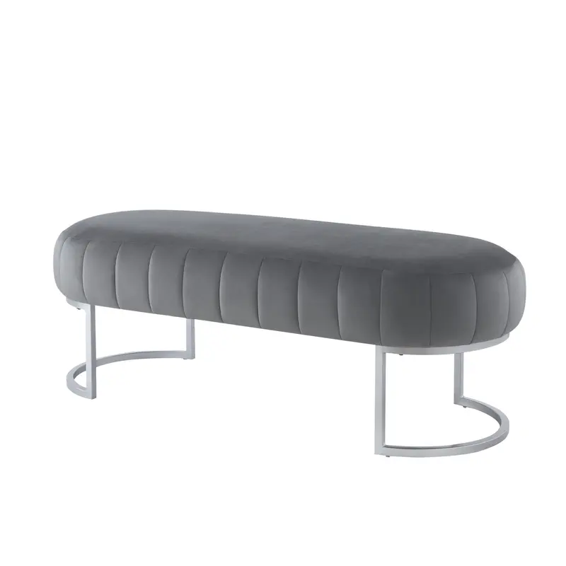 53" Gray Upholstered Velvet Bench By Homeroots