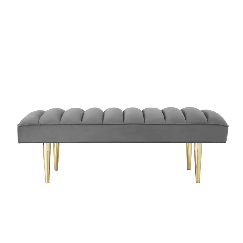 53" Light Gray And Gold Upholstered Velvet Bench By Homeroots
