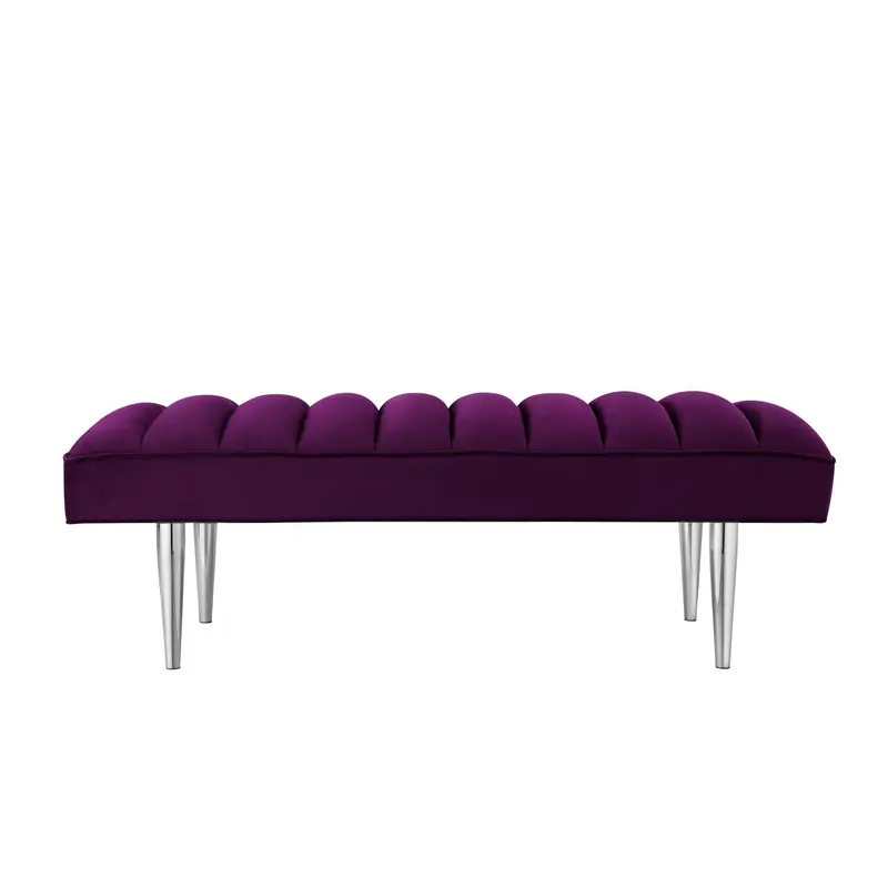 53" Purple And Silver Upholstered Velvet Bench By Homeroots
