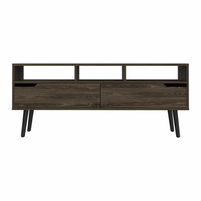 54" Dark Walnut Manufactured Wood Open Shelving TV Stand By Homeroots