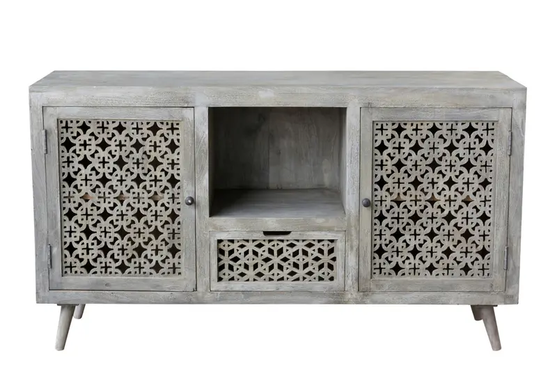 55" Gray Solid Wood Distressed Console Table With Storage With Storage By Homeroots