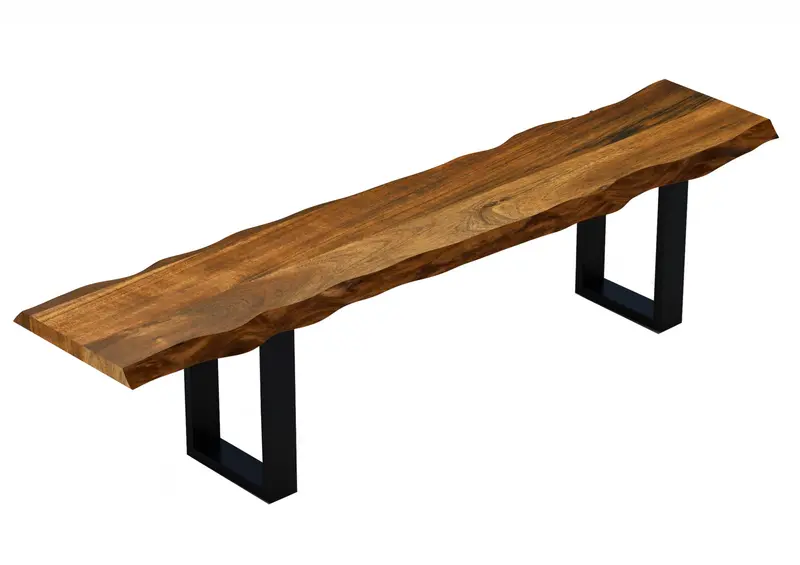 55" Live Edge Acacia Wood Bench with Black Metal Legs By Homeroots
