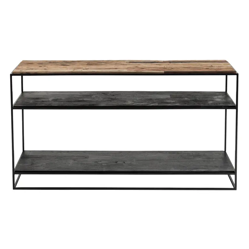 55" Natural and Black Frame Console Table With Storage By Homeroots