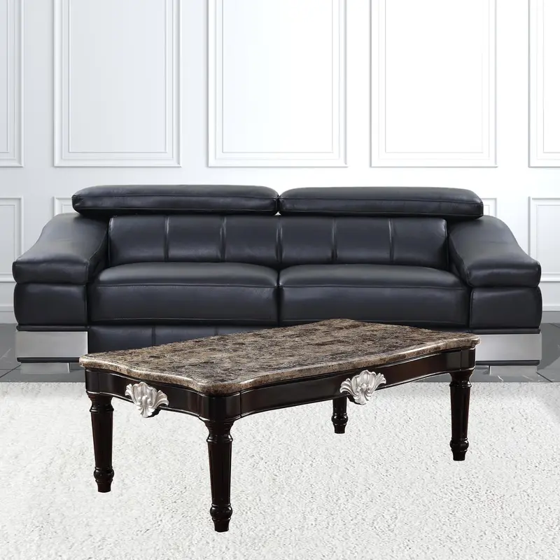 56" Black And Brown Faux Marble Rectangular Coffee Table By Homeroots