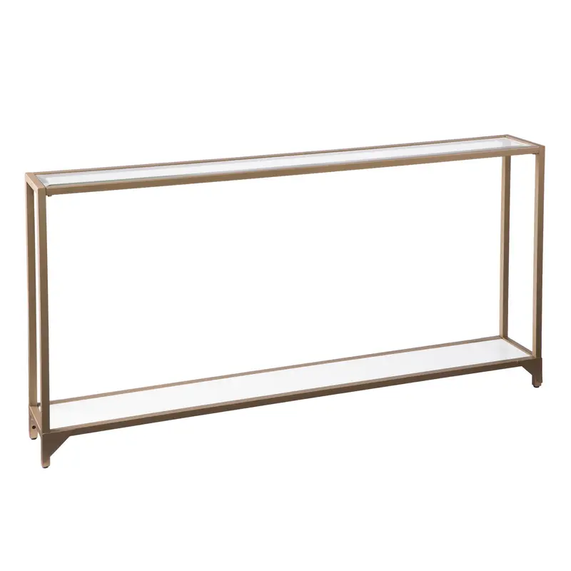 56" Clear and Gold Glass Floor Shelf Console Table With Storage By Homeroots