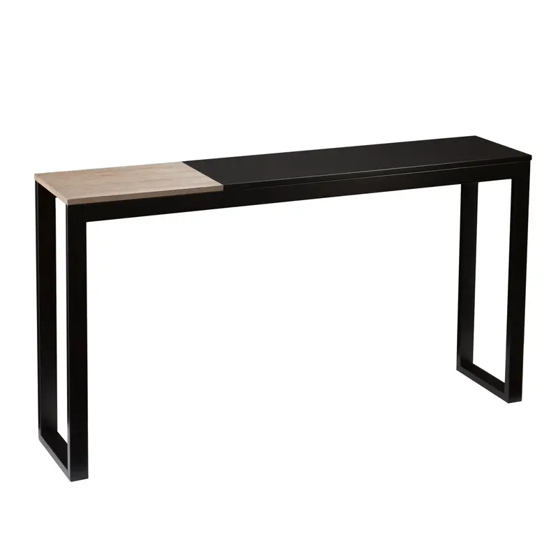 56" Natural and Black and Black Sled Console Table By Homeroots