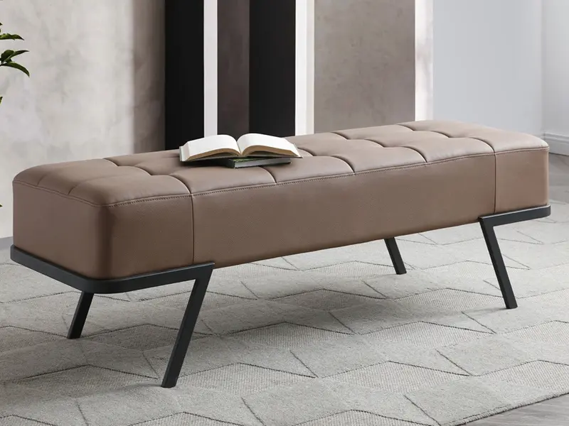 57" Taupe And Black Upholstered Upholstered Bedroom Bench By Homeroots