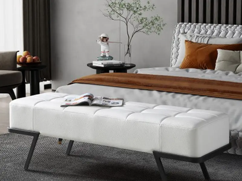 57" White And Black Upholstered Upholstered Bedroom Bench By Homeroots
