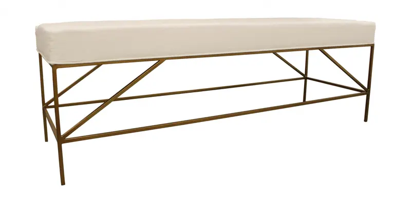 58" Ivory And Gold 100% Linen Upholstered Entryway Bench By Homeroots