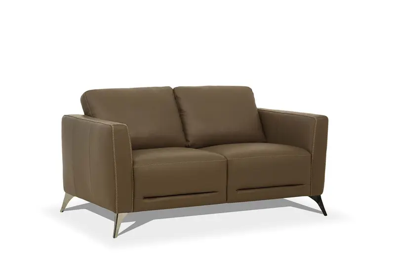 59" Brown Leather And Black Love Seat By Homeroots