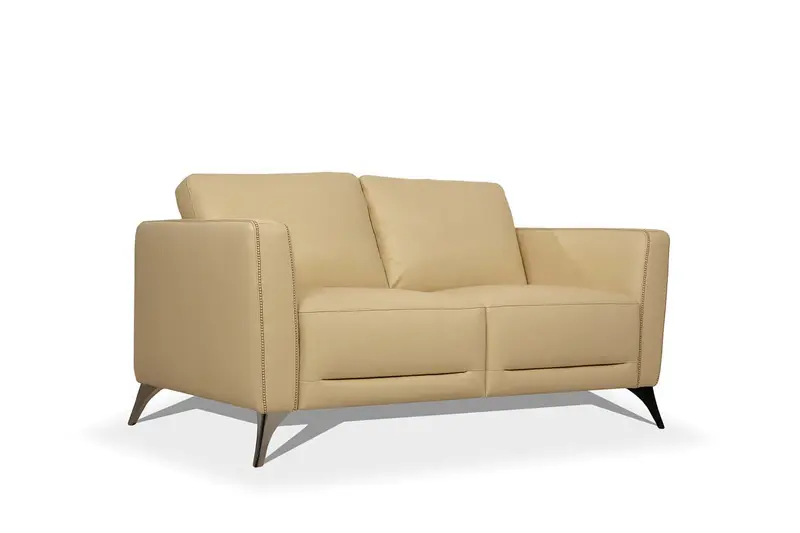 59" Cream Leather And Black Love Seat By Homeroots