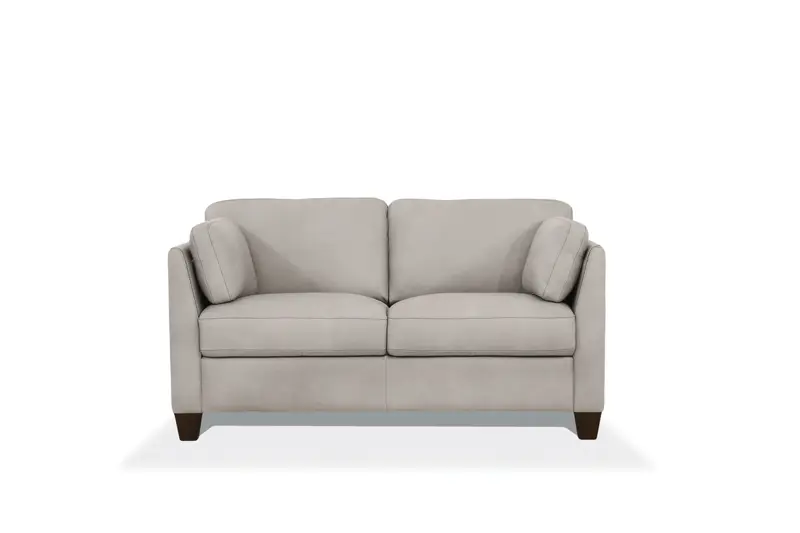 59" Dusty White And Brown Leather Love Seat By Homeroots