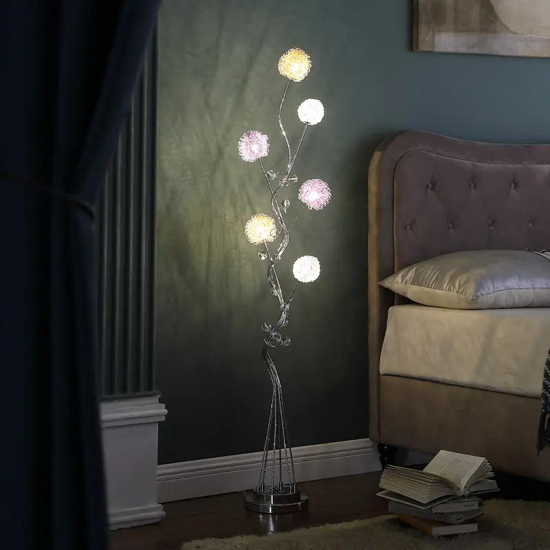 59" Steel Six Light LED Novelty Floor Lamp With Colorful Funky Floral Shades By Homeroots