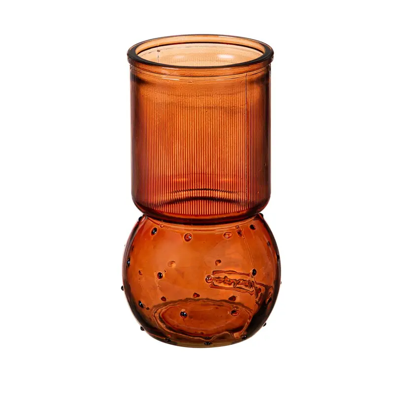 6.5" Clear Glass, Textured Vase, Amber
