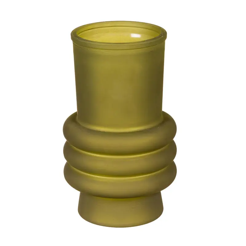 6.5" Frosted Glass, Stacked Rings Vase, Green