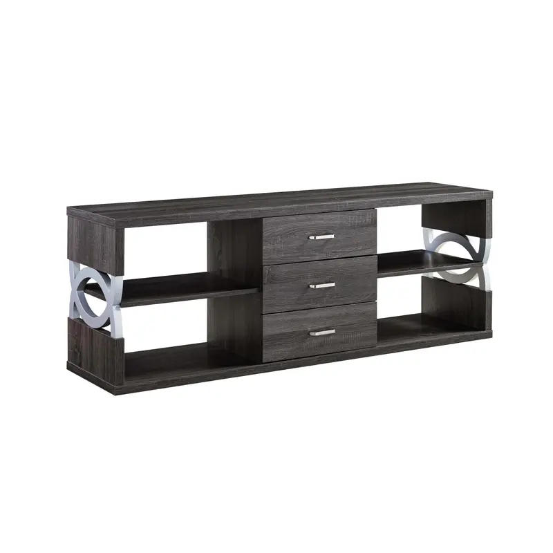 60" Distressed Grey And Silver Manufactured Wood Cabinet Enclosed Storage TV Stand By Homeroots