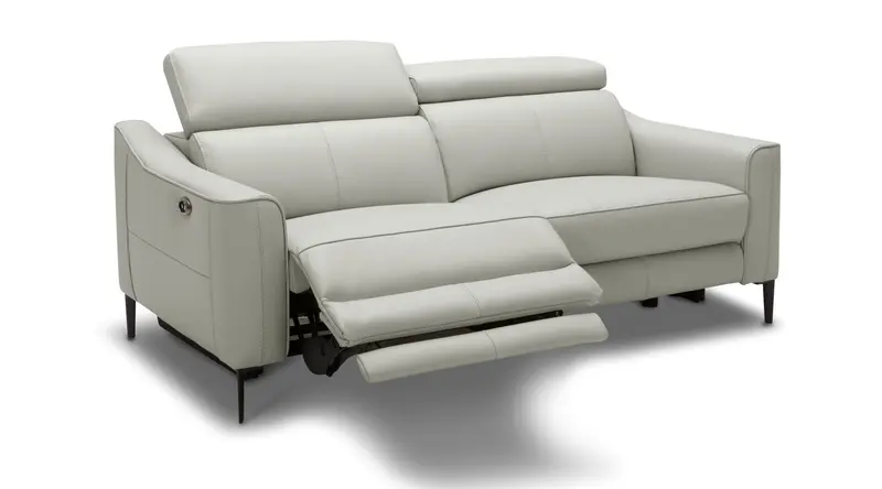 60" Grey Genuine Leather And Black Power Reclining Love Seat with USB By Homeroots
